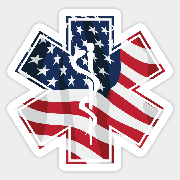 Patriotic Star of Life Paramedic EMT Medical Service Symbol with USA Flag Overlay Sticker by hobrath